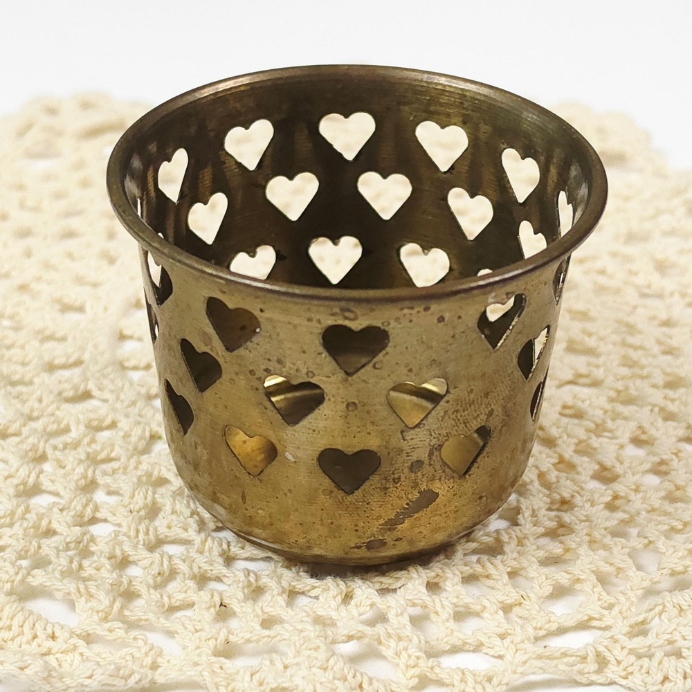 Vintage Brass Votive Holder with Heart Cutouts